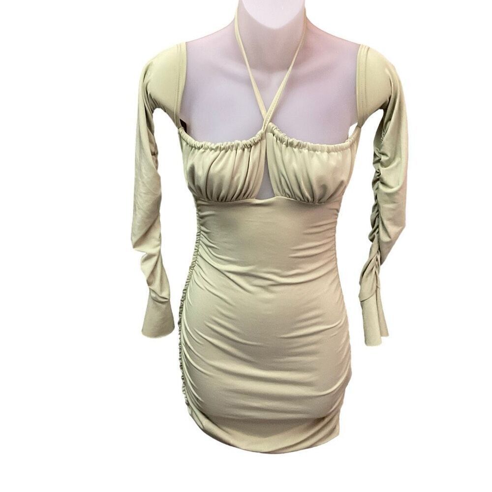 SHEIN Mini Dress Cocktail Off Shoulder Ruched Pale Green Bodycon Size XS